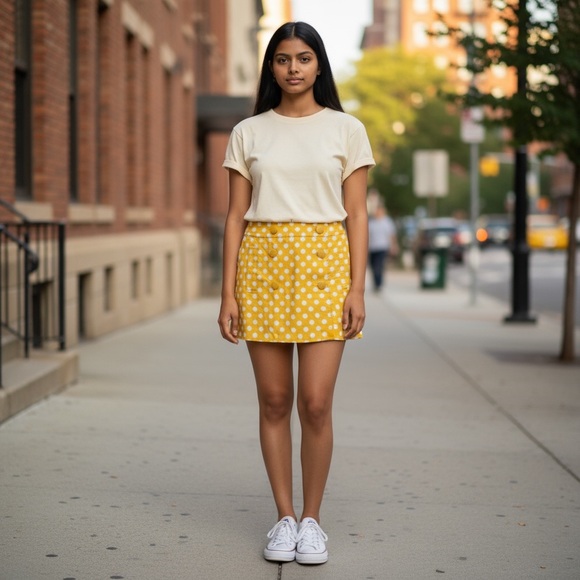 J Crew Yellow Polka Dot wrap style skirt, side pockets, cotton, sz 6, never worn - Picture 10 of 10